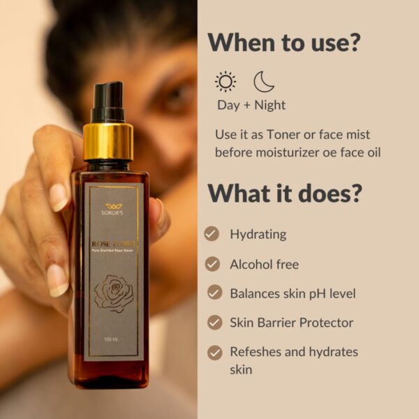 Pure Steam-Distilled Rose water | Astringent & Refreshing Face Toner | No Fragrance - Image 3
